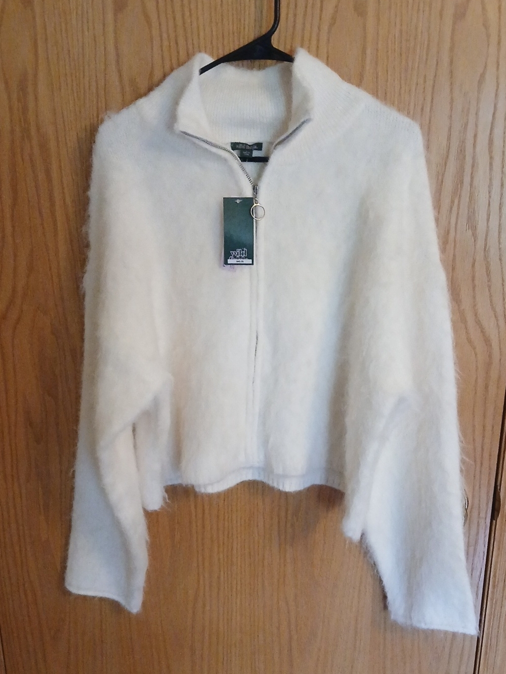 wild fable Cream Fuzzy Zip-Up Sweater